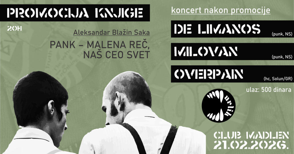 Promocija knjige “Pank – malena reč, naš ceo svet” u subotu, 21. februara, u klubu “Madlen”