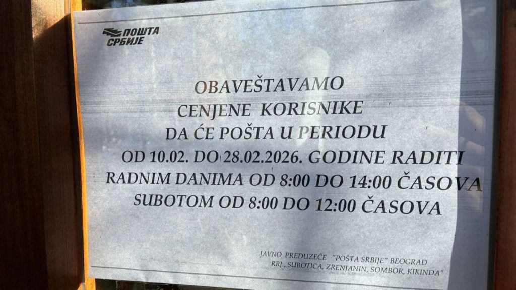 Kraće radno vreme pošte u Bačkoj Topoli zbog “neplaniranog odsustva” većeg broja zaposlenih